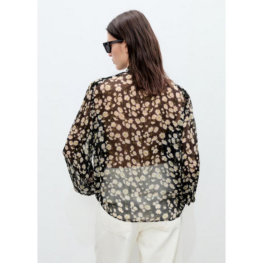 MANGO BELLE Chemisier Fleuri avec Nœud au Col  