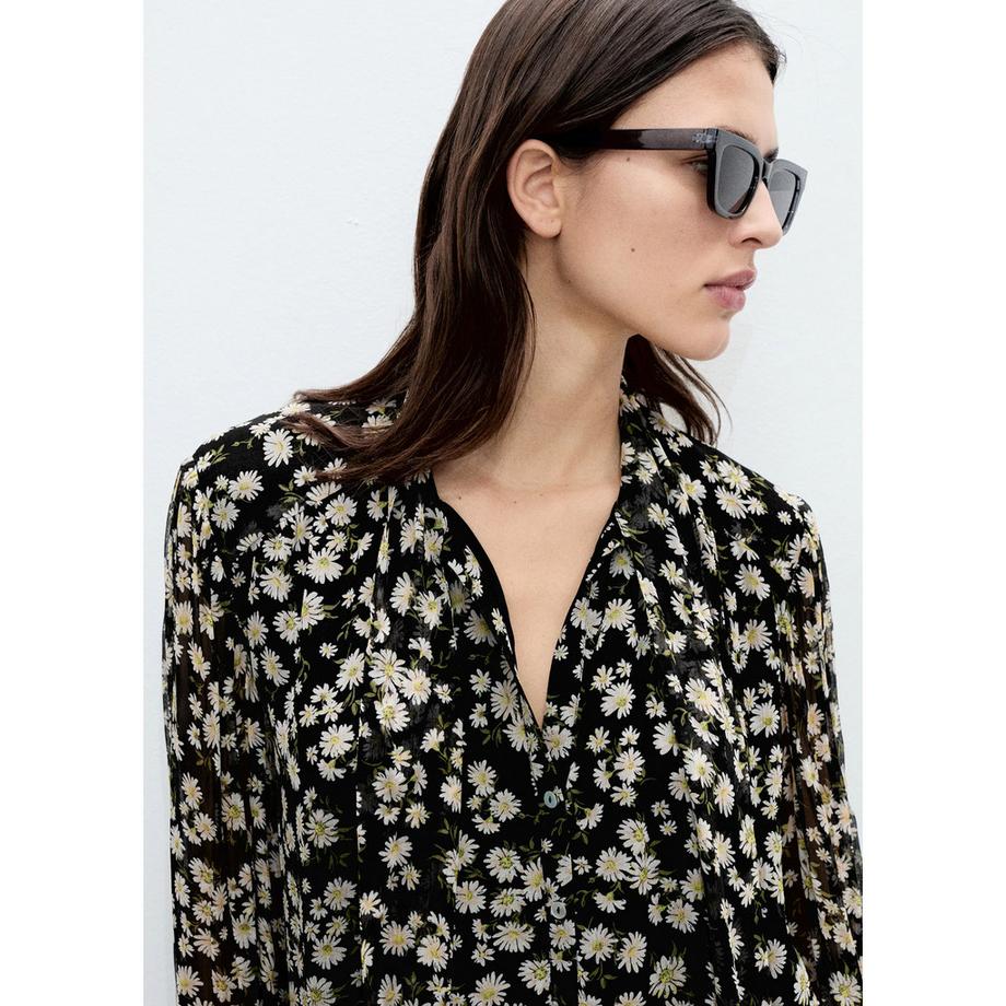 MANGO BELLE Chemisier Fleuri avec Nœud au Col  