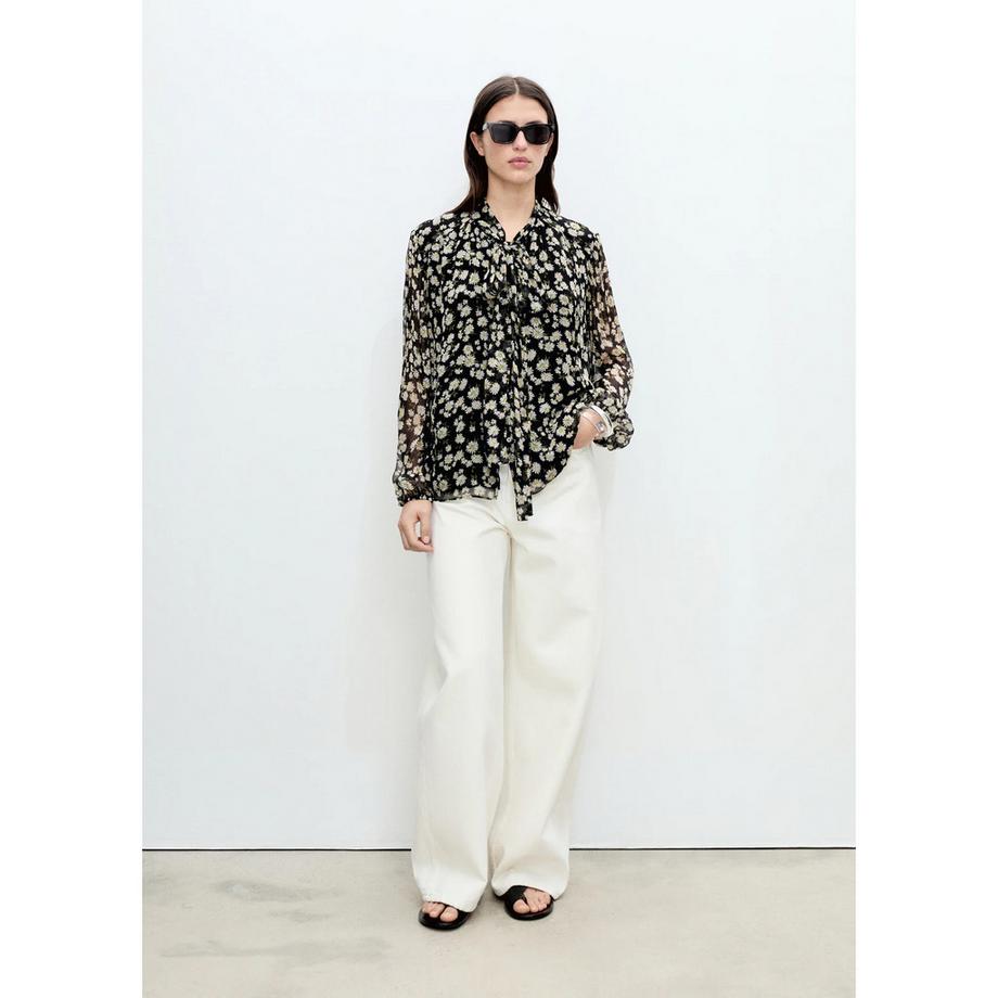 MANGO BELLE Chemisier Fleuri avec Nœud au Col  