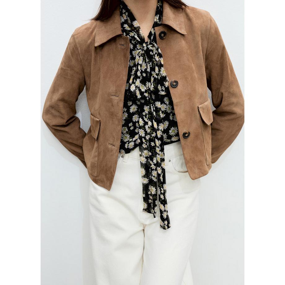 MANGO BELLE Chemisier Fleuri avec Nœud au Col  