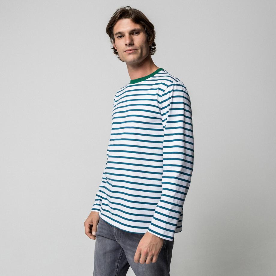 Manor Man Langarm Gestreiftes T-Shirt  