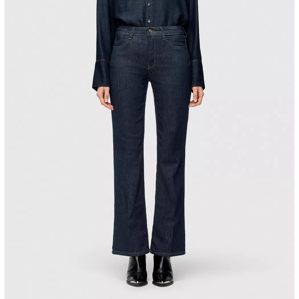 Bootcut-Jeans MAC "LAURA", Damen, Gr. 34, Länge 30, blau (fashion rinsed), Denim/Jeans, Obermaterial: 91% Baumwolle, 7% Elastomultiester, 2% Elasthan, lang, Jeans