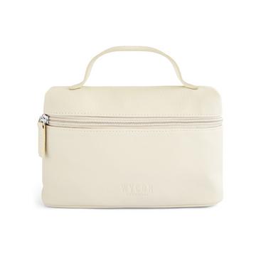 Vielseitige und elegante beige Kosmetiktasche.