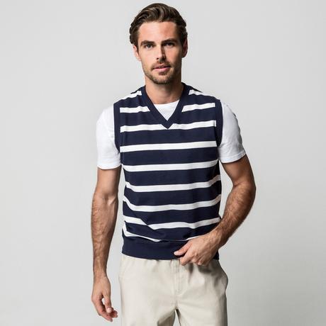 Manor Man T-shirt senza maniche a righe scollo a V  