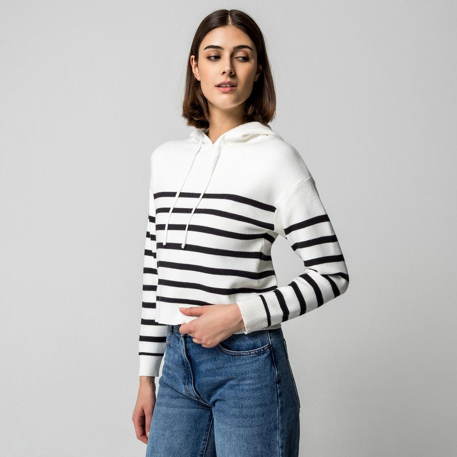 Manor Woman Maglione con Cappuccio a Righe  