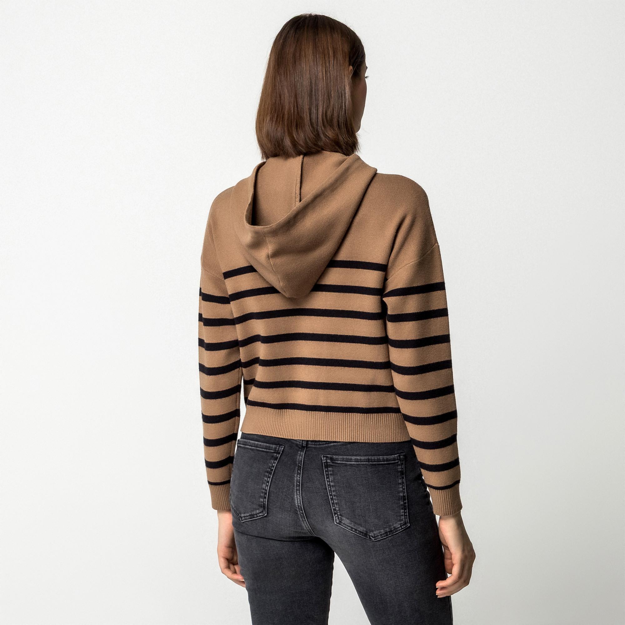 Manor Woman Gestreifter Feinstrick Kapuzenpullover  