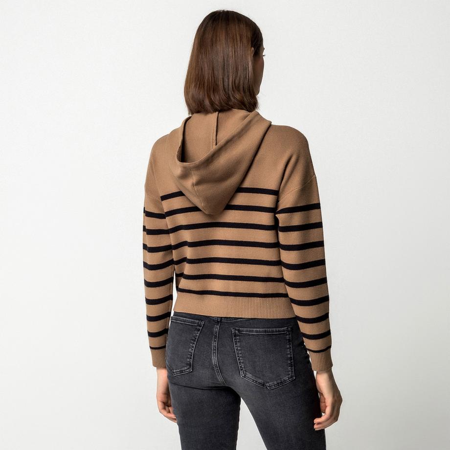 Manor Woman Gestreifter Feinstrick Kapuzenpullover  