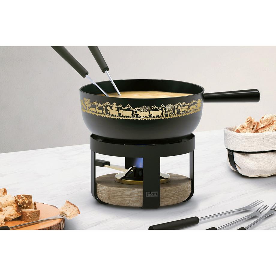 Stöckli Service à fondue au fromage Pilatus Wood Classic Alp 