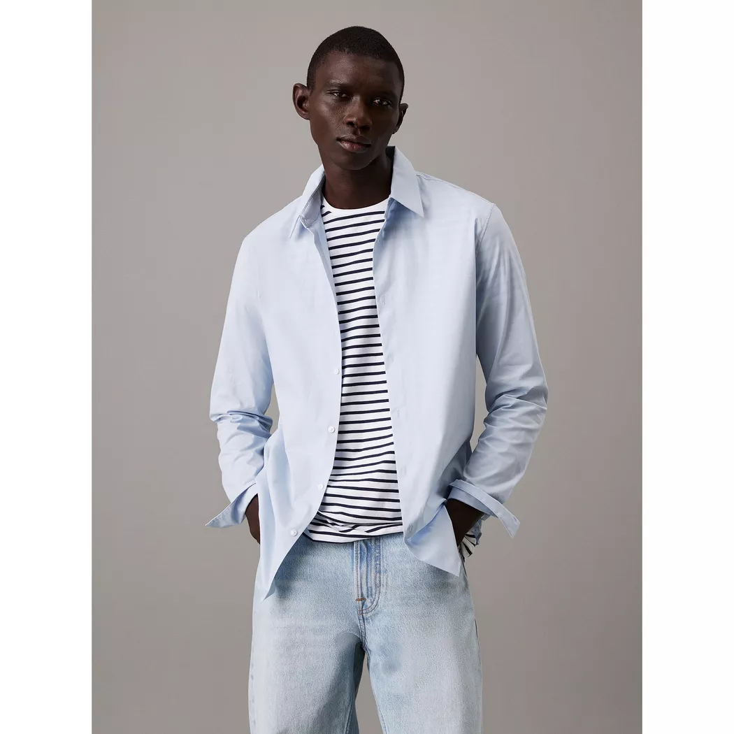 Calvin Klein Chemise à Manches Longues Solid Stretch Slim Fit Niagara Mist 2XL Homme