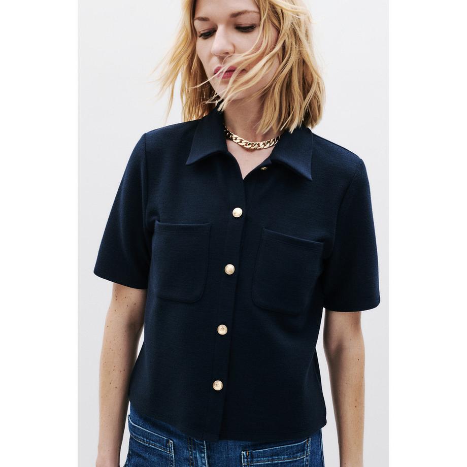 Caroll T-shirt Boutonné à Manches Courtes avec Poches  