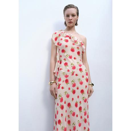 MANGO Rose Florales V-Ausschnitt Maxikleid  