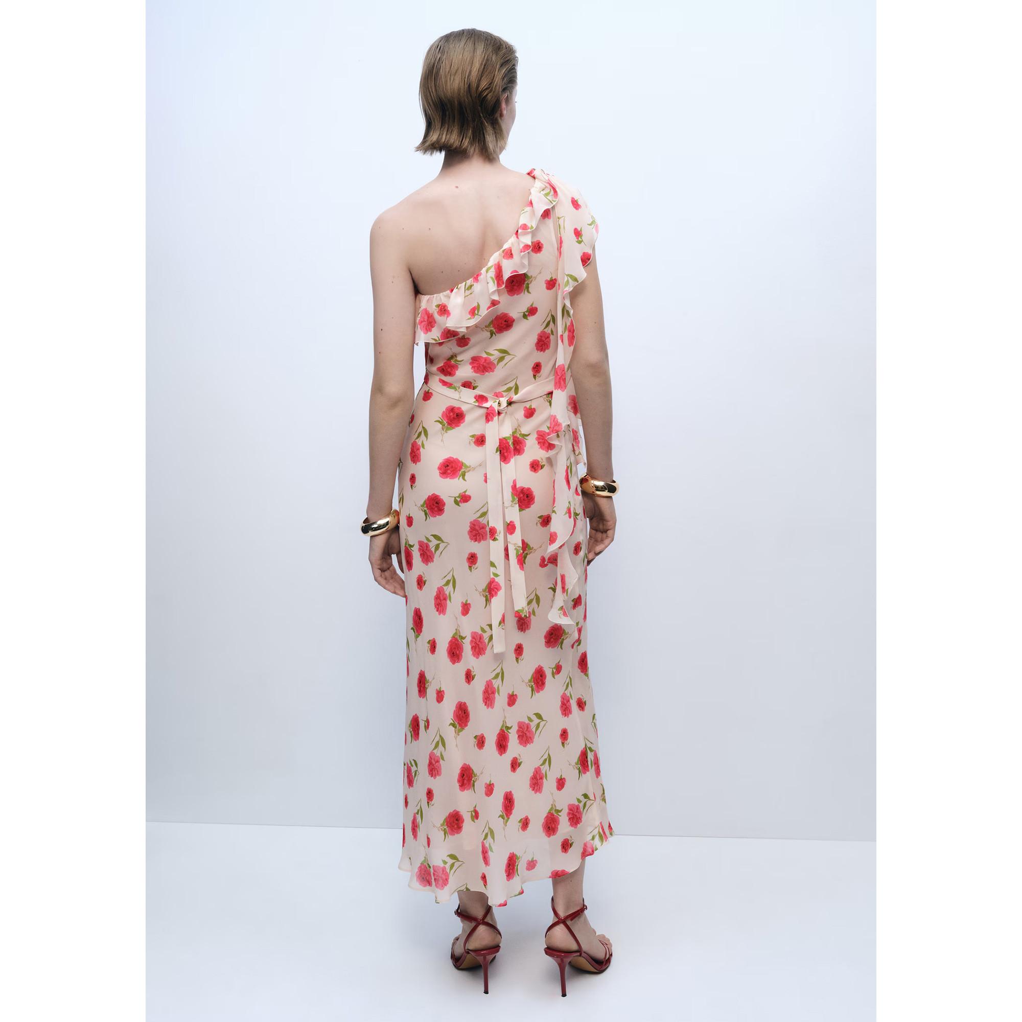MANGO Rose Florales V-Ausschnitt Maxikleid  