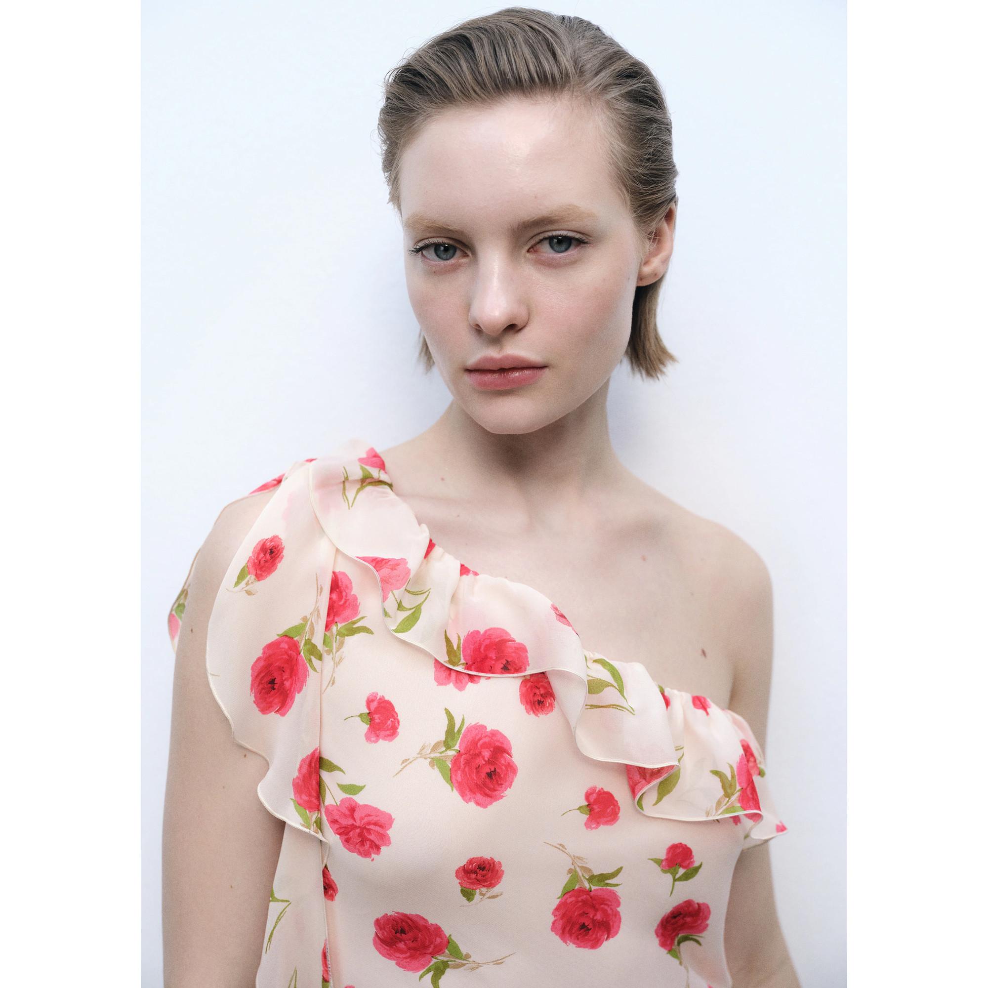 MANGO Rose Florales V-Ausschnitt Maxikleid  