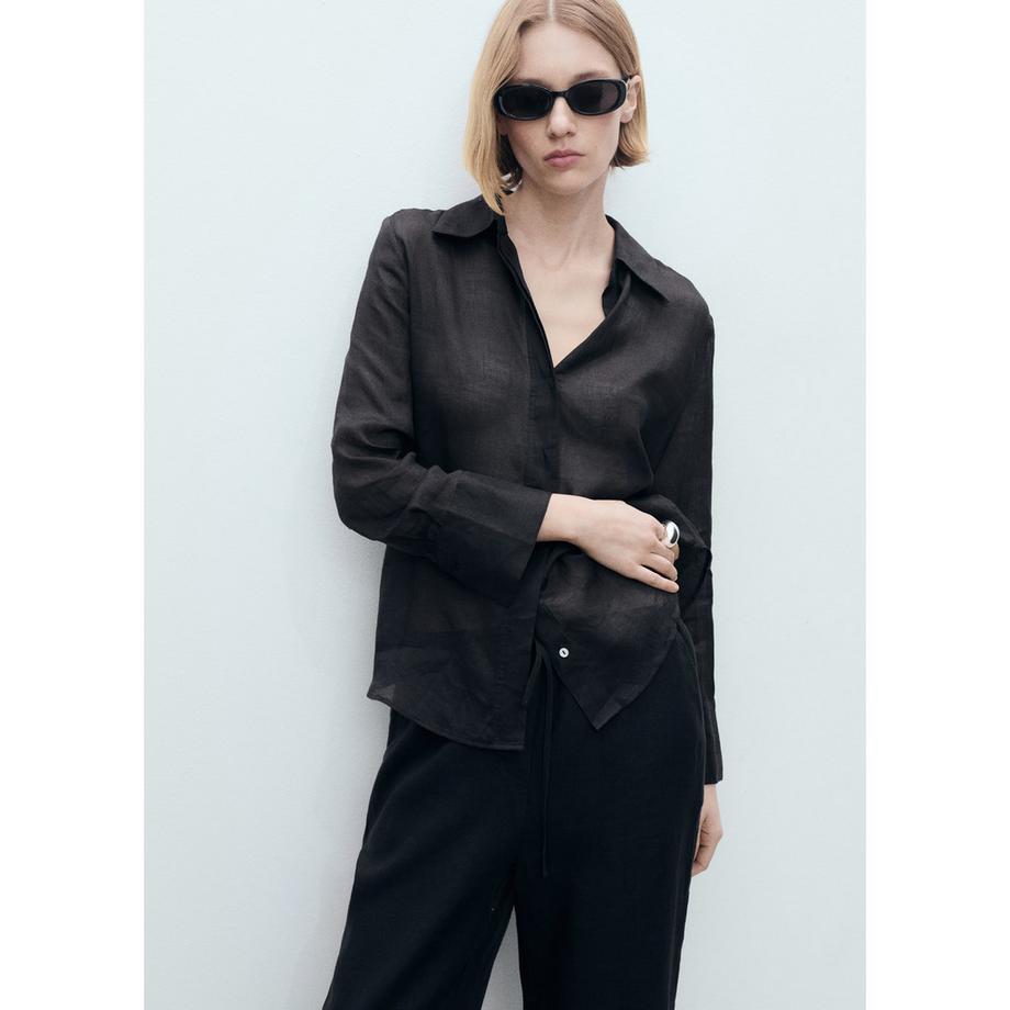 MANGO Gerade geschnittene Leinenhose mit hoher Taille  