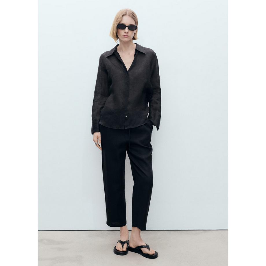 MANGO Gerade geschnittene Leinenhose mit hoher Taille  