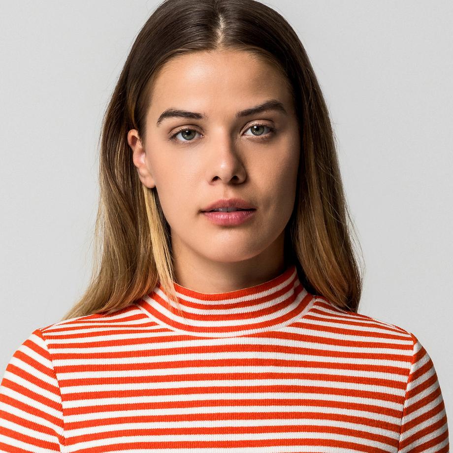 Manor Woman Sweat-shirt côtelé rayé à col montant  