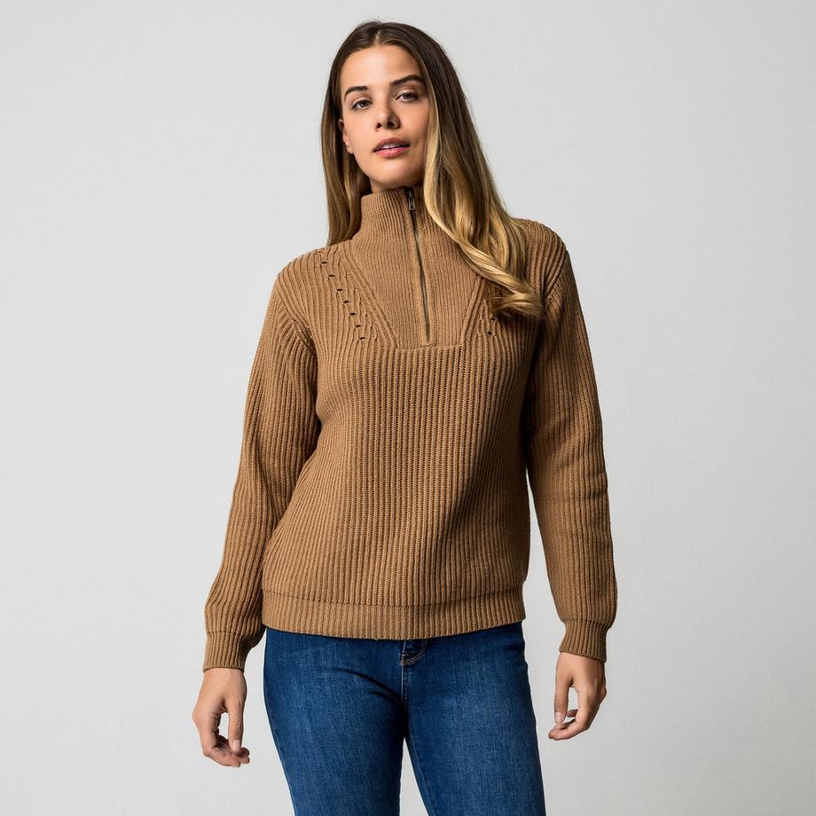 Manor Woman Pull en maille côtelée à demi-zip  