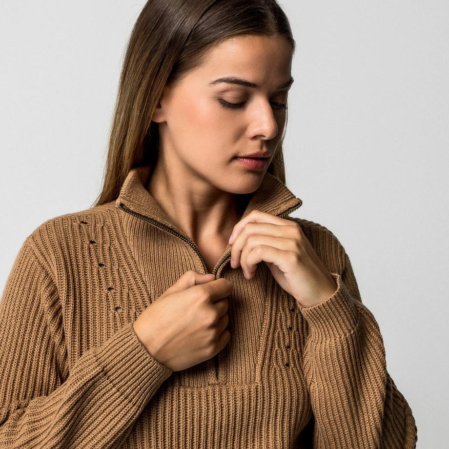 Manor Woman Pull en maille côtelée à demi-zip  