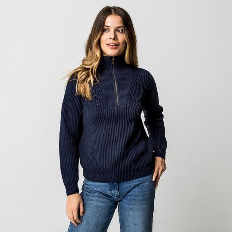 Manor Woman Pull en maille côtelée à demi-zip  