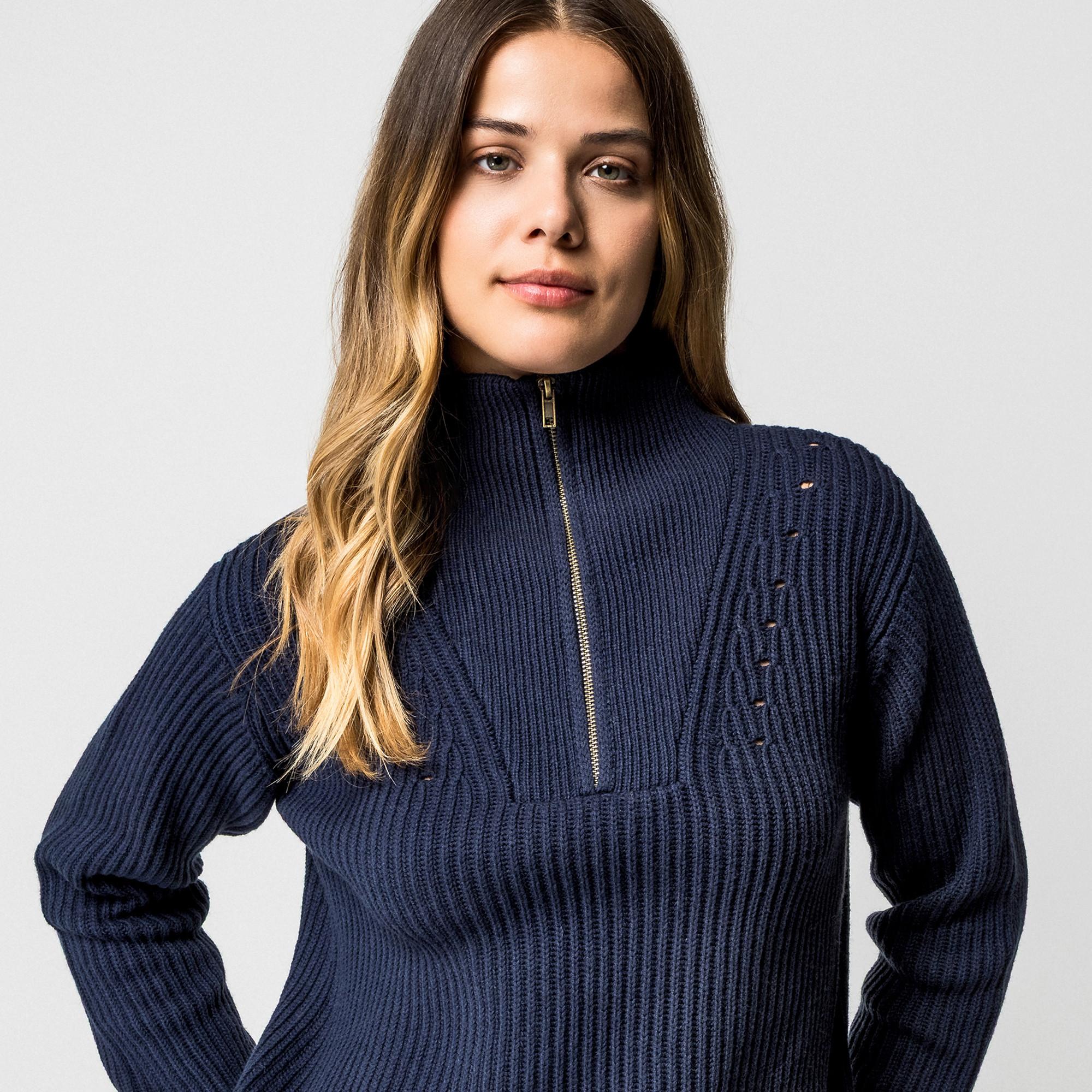 Manor Woman Pull en maille côtelée à demi-zip  