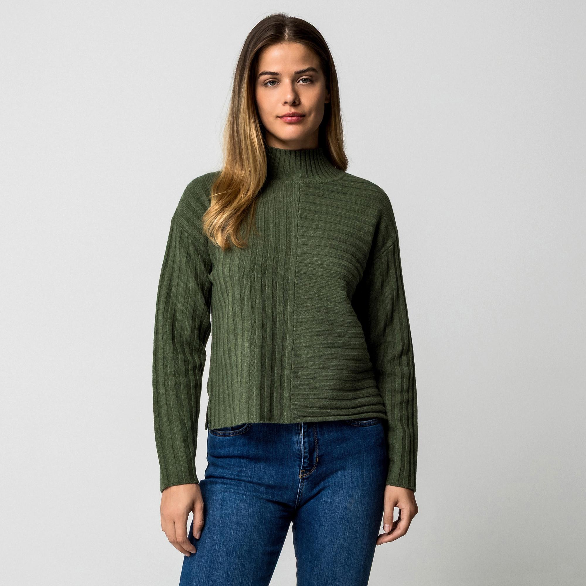 Manor Woman Pull en maille côtelée avec col montant  