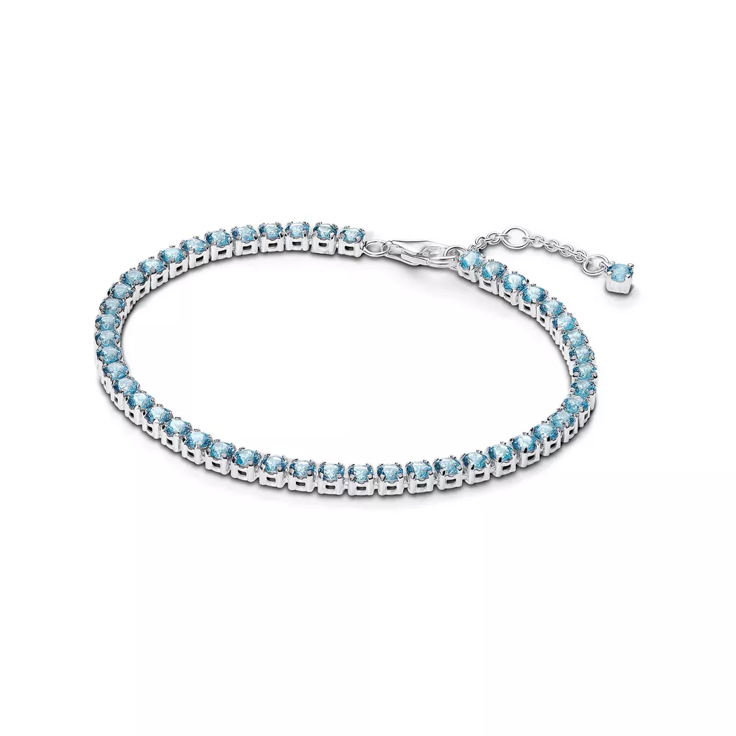 Pandora Silver Sparkling Light Blue Tennis Bracelet - 18cm