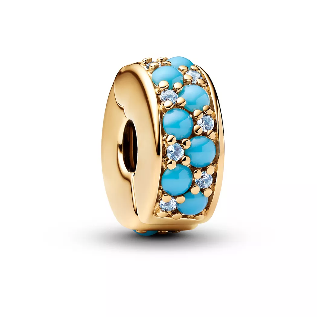 Pandora Gold Aqua Blue Clip Charm