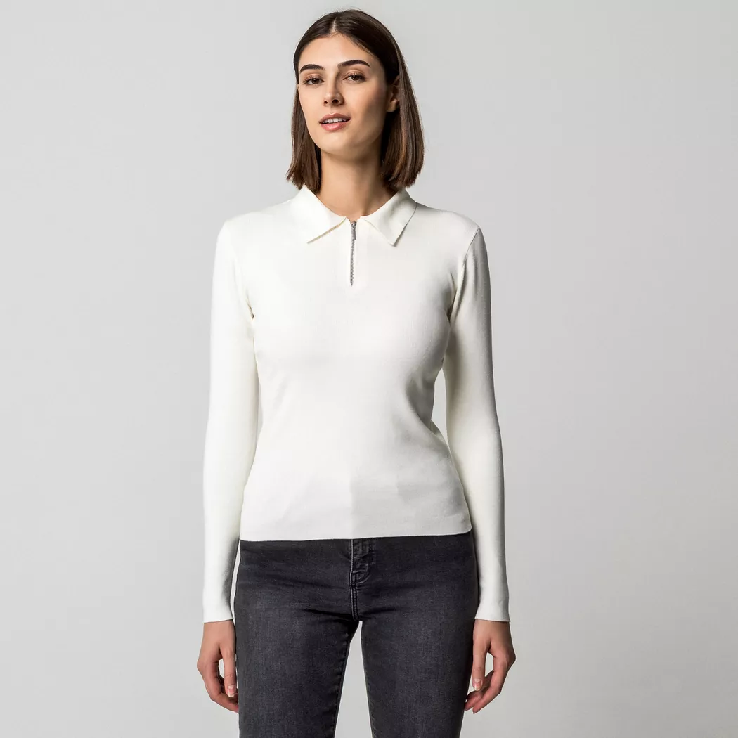 Manor Woman - Pullover, Half-Zip, für Damen, Leinen, Größe M