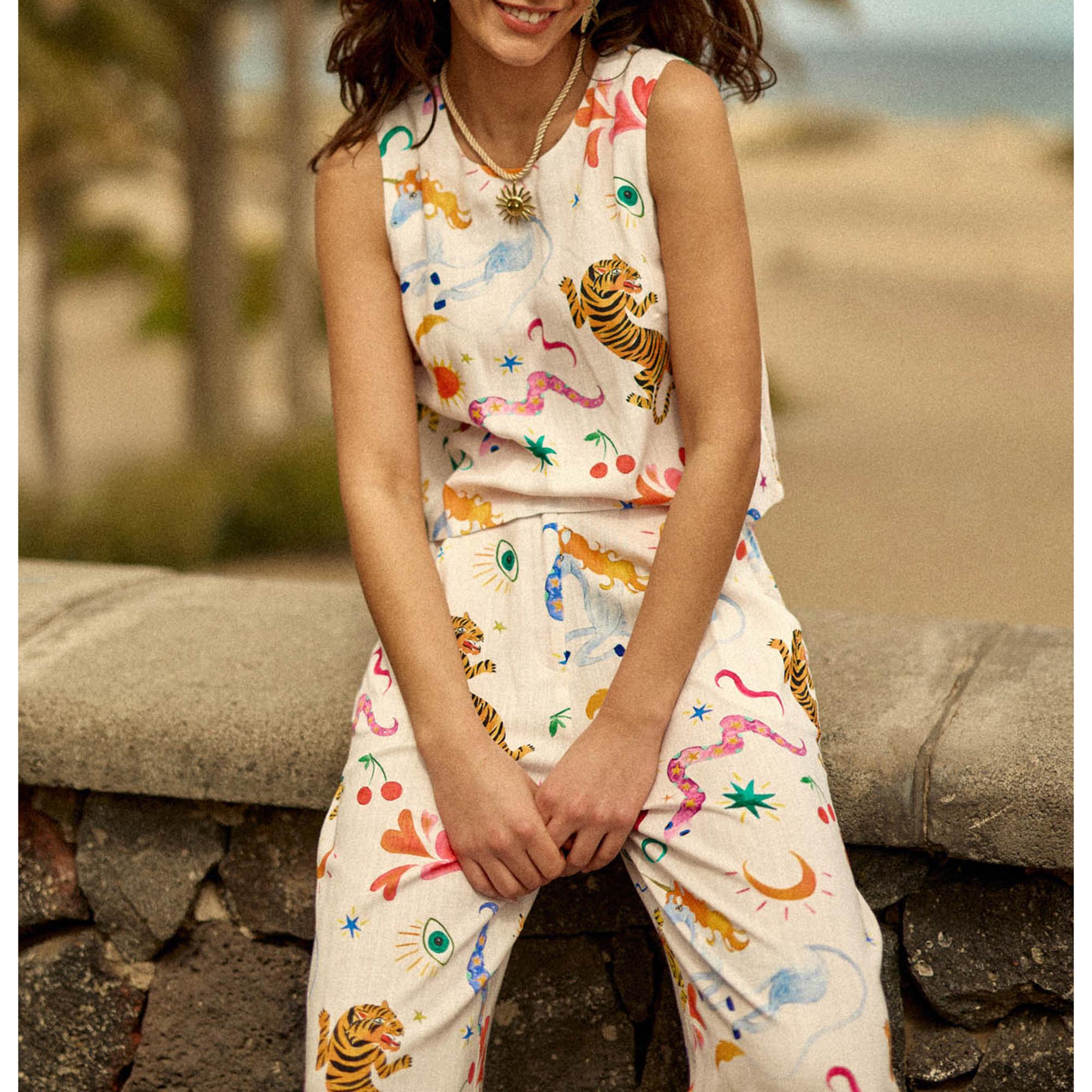 La Petite Etoile Pantalon Imprimé Taille Haute Jambe Large  