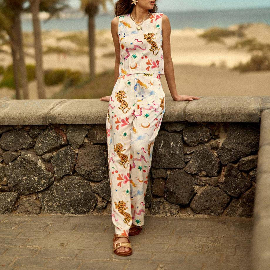 La Petite Etoile Bedruckte High Waist Weite Beinhose  