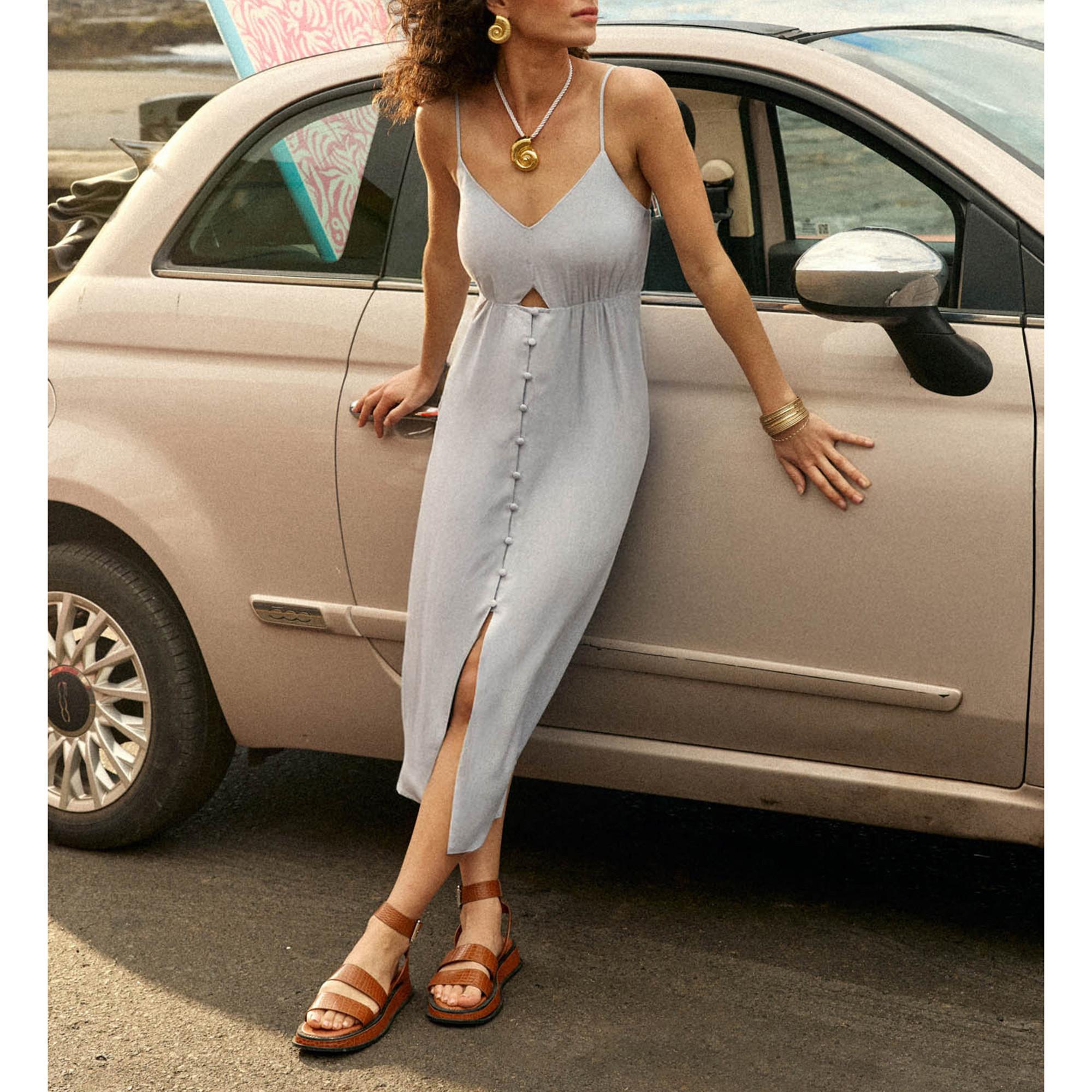 La Petite Etoile Robe Midi Sans Manches avec Patte de Boutonnage  