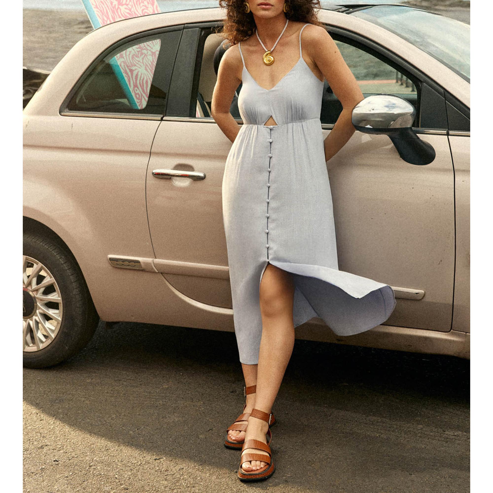 La Petite Etoile Robe Midi Sans Manches avec Patte de Boutonnage  