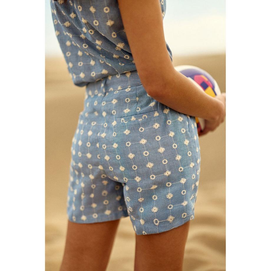 La Petite Etoile Short Brodé Taille Haute Plissé  