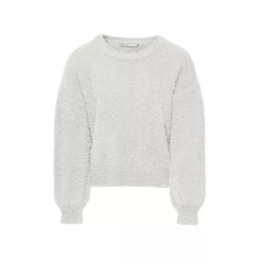Rundhalspullover KIDS ONLY "KOGNEWPIUMO L/S PULLOVER CP KNT NOOS", Kinder, Gr. 158/164, weiß (cloud dancer), Strick, Obermaterial: 70% Nylon, 30% Polyacryl, unifarben, regular fit normal, Rundhals, Bündchen, Pullover Rundhalspullover, Kunstfaser