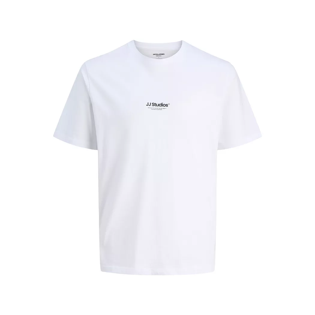 Rundhalsshirt JACK & JONES "JJECORP OLD LOGO TEE SS O-NECK NOOS", Herren, Gr. L, weiß (weiß detail:slim fit), Jersey, Obermaterial: 100% Baumwolle, bedruckt, regular fit normal, Rundhals, Shirts Rundhalsshirt 4