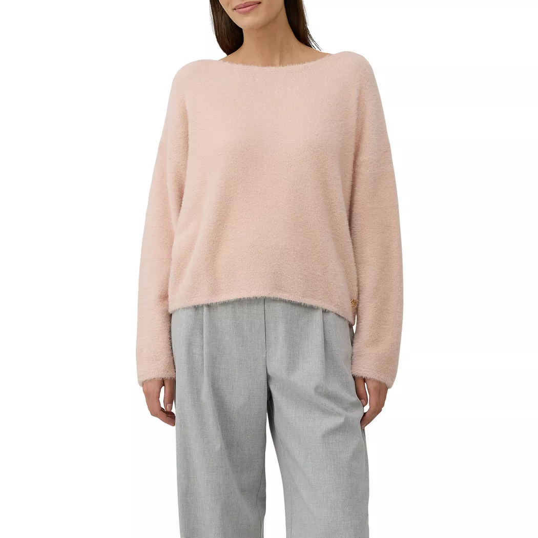 Strickpullover S.OLIVER BLACK LABEL, Damen, Gr. 44, rosa (rose), Strick, Obermaterial: 74% Polyamid, 16% Viskose, 10% Polyester, unifarben, regular fit taillenbedeckt, U-Boot-Ausschnitt, gerader Abschluss, Pullover Strickpullover, mit U-Boot Ausschnitt