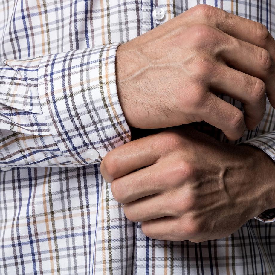 Manor Man Classic Fit Kariertes Langarmhemd  