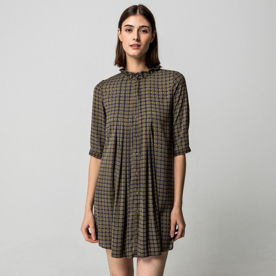 Manor Woman Mini Ausgestelltes Kleid mit Rüschen Stehkragen  