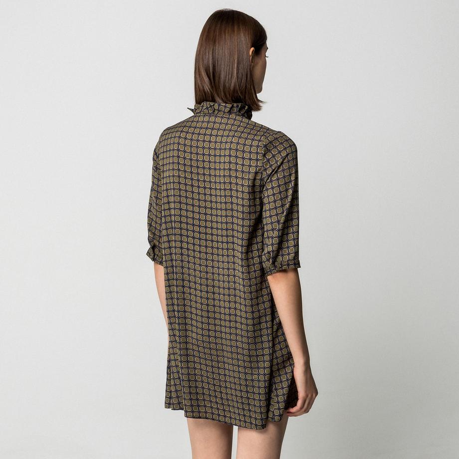 Manor Woman Mini Ausgestelltes Kleid mit Rüschen Stehkragen  