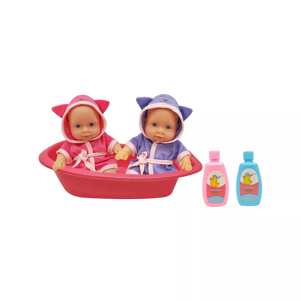 Mother Love Twin Baby Dolls with Bathtub Multicolor 20cm