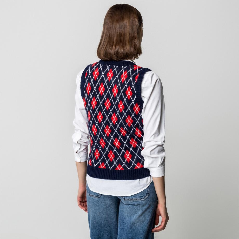 Manor Woman Gilet Argyle en Maille Fine  