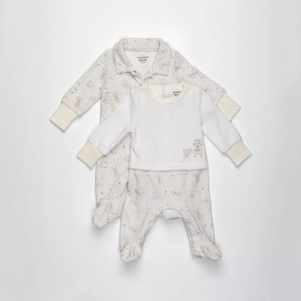 Manor Baby - Pyjama-Set, 2er-Pack, Duo Pyjama Forest, 74, Ecru