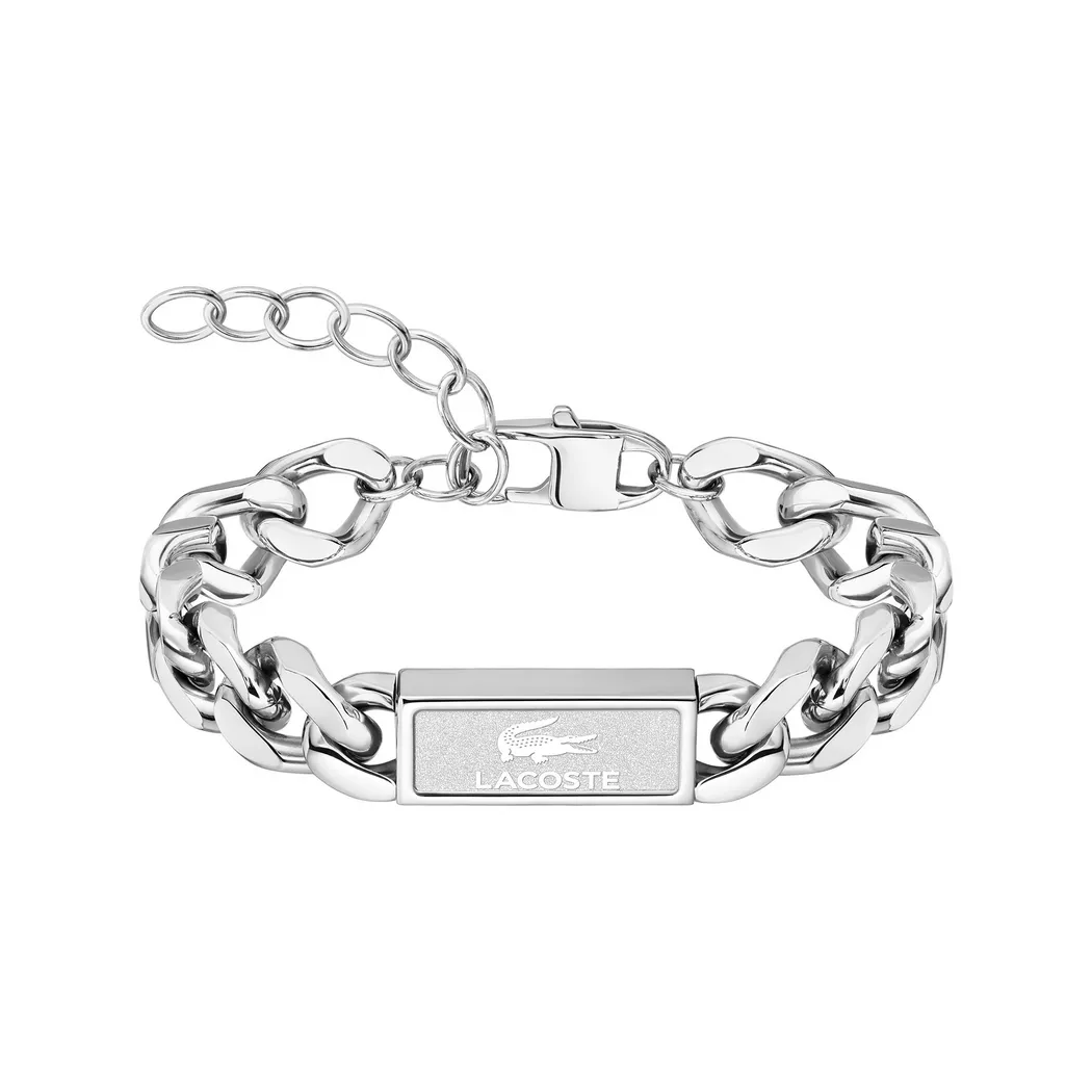 Panzerarmband LACOSTE "BACKHAND", silber (edelstahlfarben), Armbänder, Herren, 19cm, Edelstahl, Panzerarmband