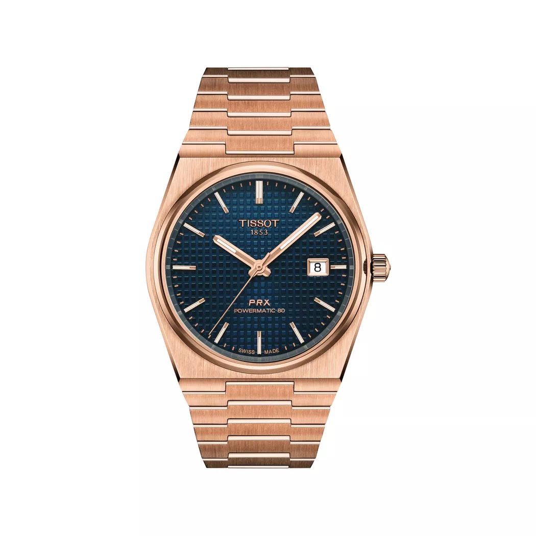 Tissot PRX Powermatic 80 Automatic Blue Dial Rose Gold PVD Steel Men's Watch T137.407.33.041.00 gold  male