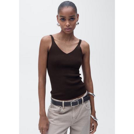 MANGO GYM Top in maglia a costine scollo a V  