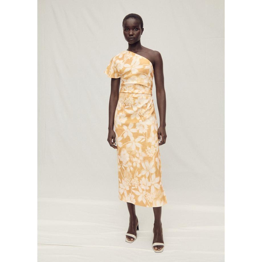 MANGO PARISI Blumen One Shoulder Midikleid  