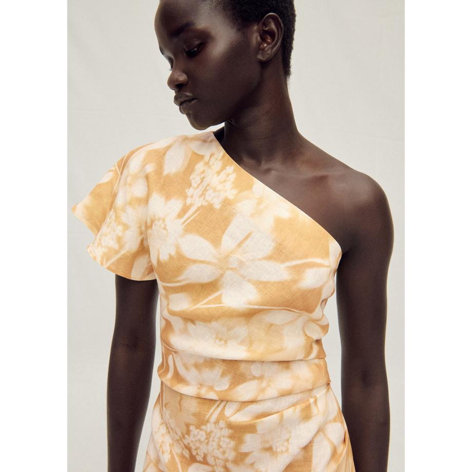 MANGO PARISI Blumen One Shoulder Midikleid  