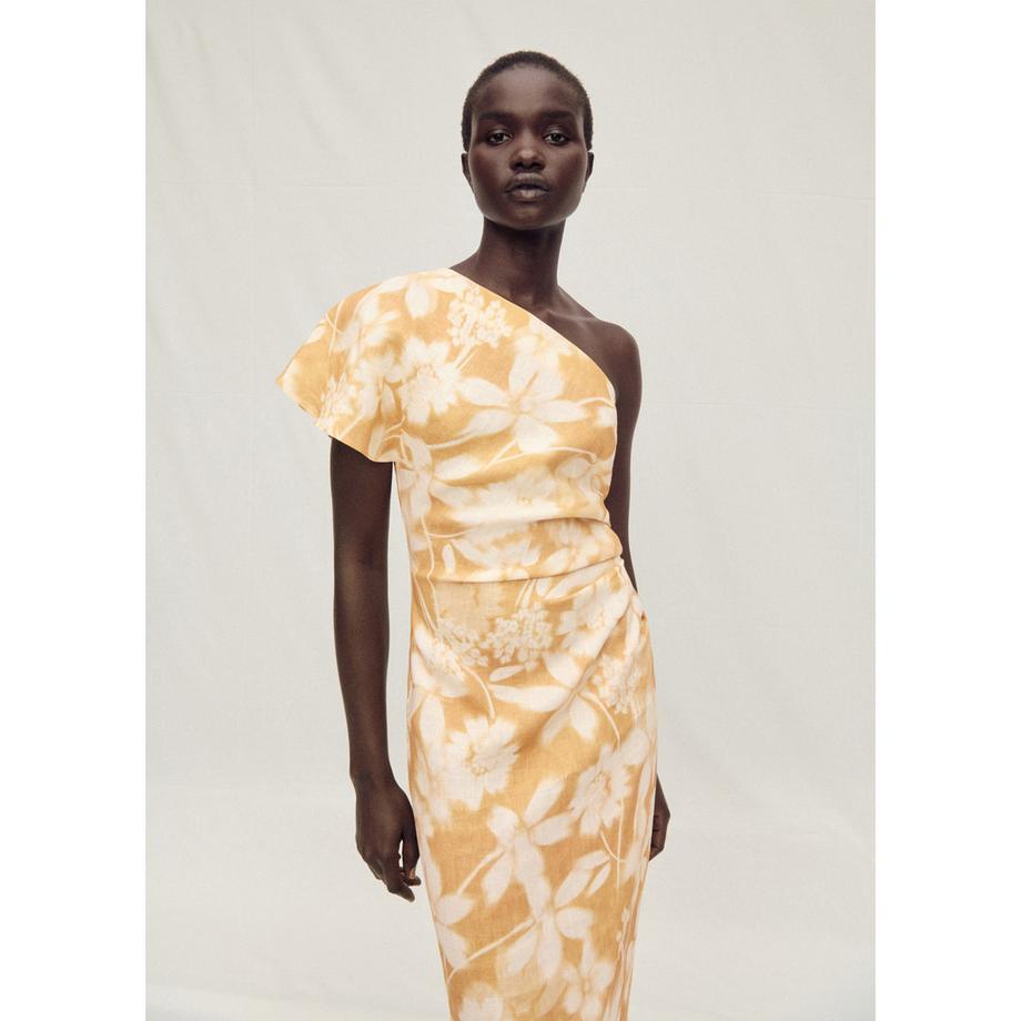 MANGO PARISI Blumen One Shoulder Midikleid  