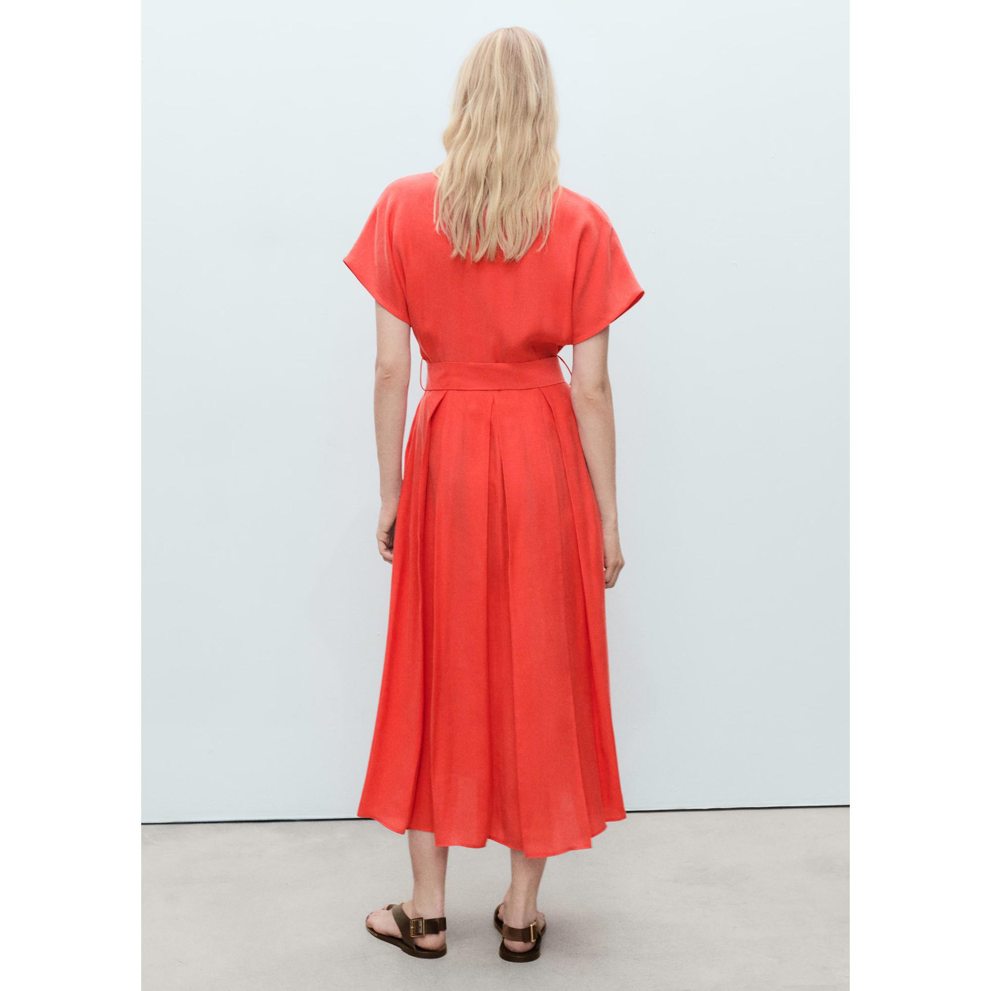 MANGO Macarela Robe Midi Ceinturée Manches Courtes  
