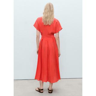 MANGO Macarela Robe Midi Ceinturée Manches Courtes  